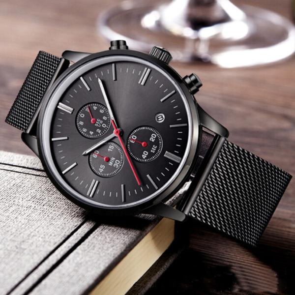 Black Zinc Alloy Case Mens Quartz Watch Water Resistant For Young Men