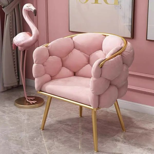 Chaise à manger moderne en velours avec des jambes métalliques - beige