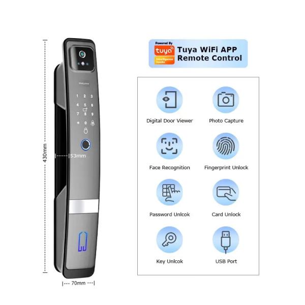 Villa 3D Face Smart Tuya Digital Door Lock Biometric Code Card Key Access
