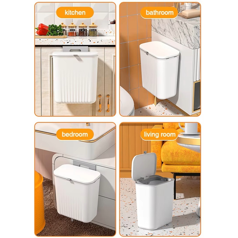 9L Wall Mounted Kitchen Waste Bin Household Hanging Trash Can with Lid