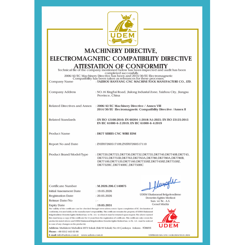 Taizhou Hanyang CNC Machine  Manufacturing Co., Ltd Certifications