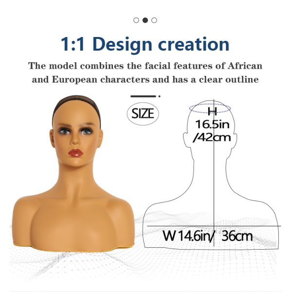 Fashionable Full Bust Pvc Shoulder Mannequin Head African American Face