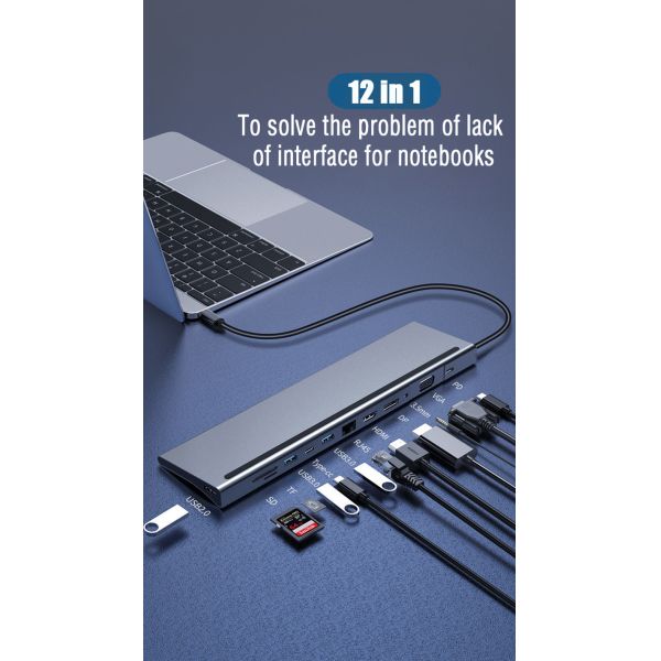 Interface USB C Multifunção Dock Tipo-C Com Adaptador SD TF Aceitável