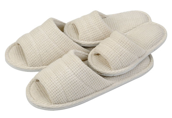 white waffle spa slippers