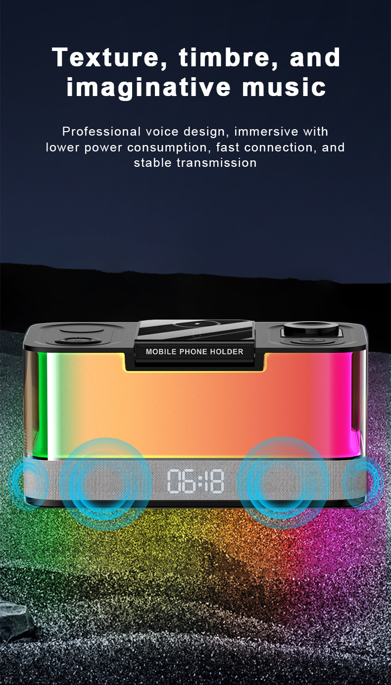 Беспроводное зарядное устройство с поддержкой Qi и динамик Bluetooth с яркими огнями Совместимость устройств с поддержкой Qi