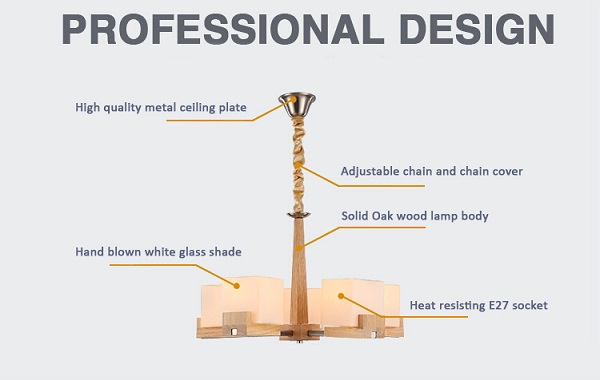 C904-3 E27 40W x 3 Oak wood ceiling lamp chandelier lighting for bedroom living room