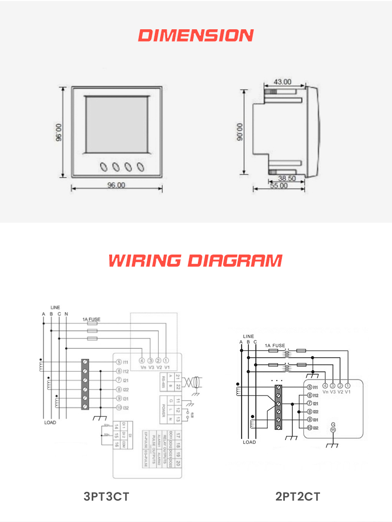 Сертификат CE PM835 96*96mm AC электрический цифровой счетчик мощности для измерения диапазона энергии
