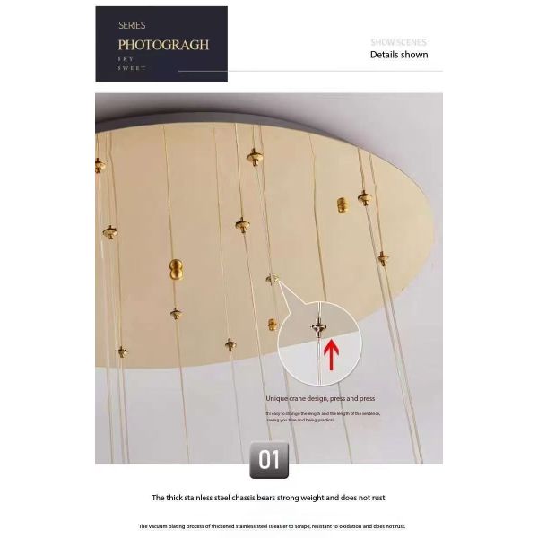 Lámpara de parche de LED moderna larga de cristal para diseño lujoso en el salón comedor o escalera