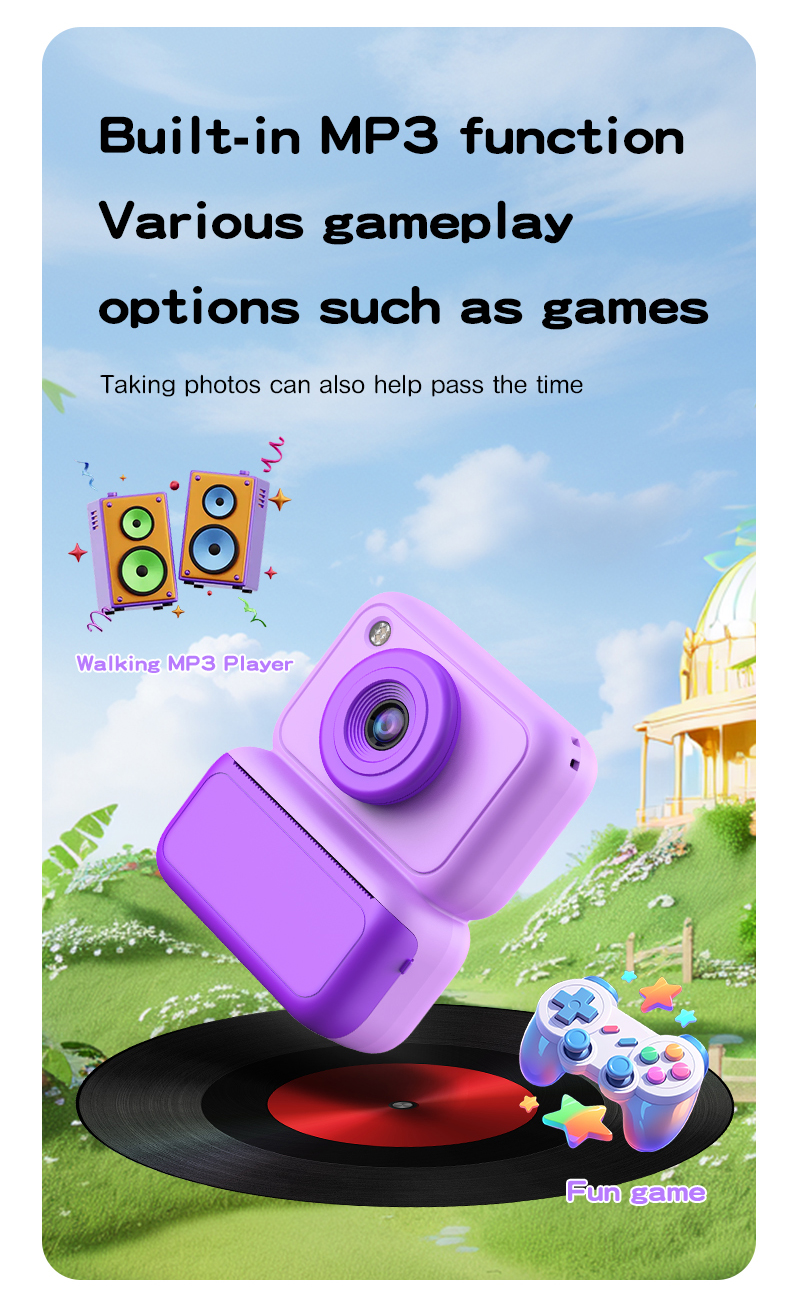 DLC Kids Instant Print Camera 4800W Dual Camera 1080P Video One Click Photo Printing Anti Glare Screen CMOS MP3 Filter