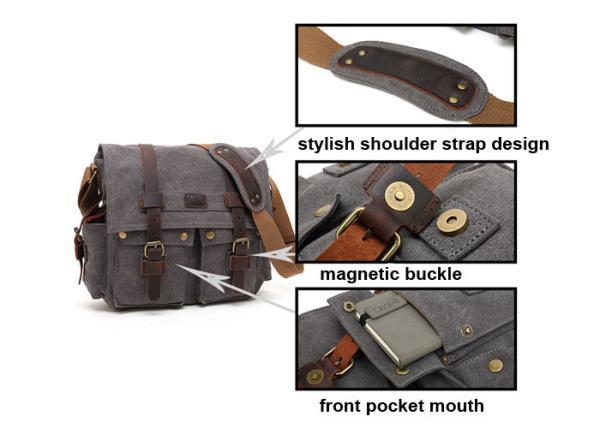 Canvas Leather Trim Multifunctional Camera Bag