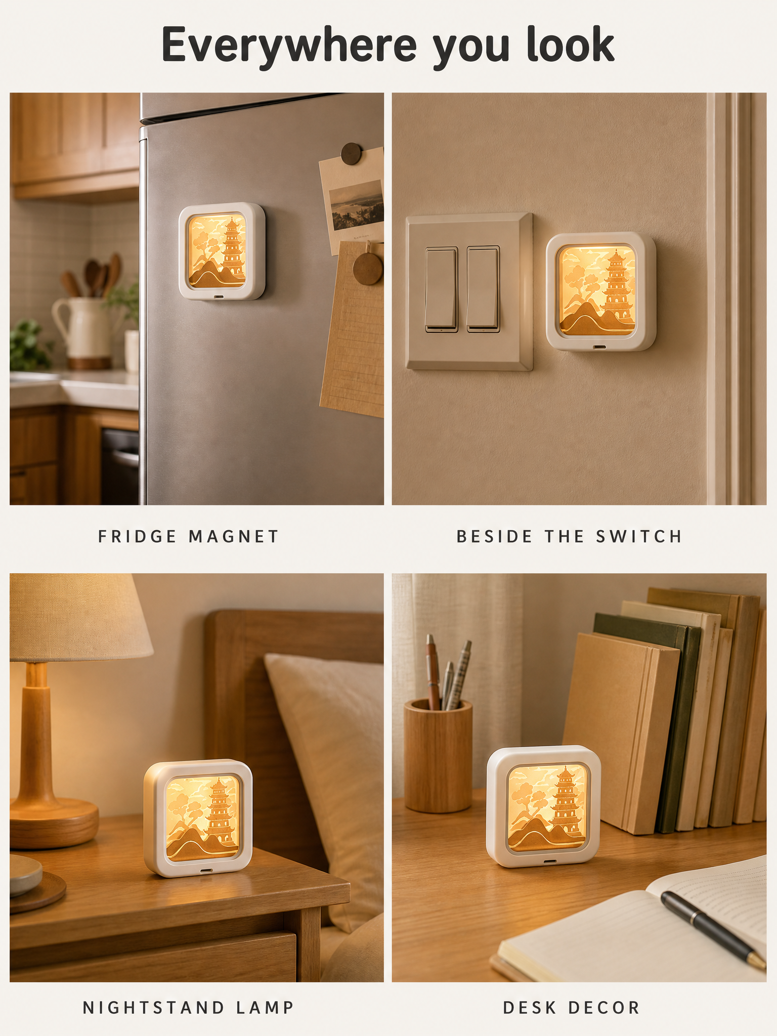 OEM Custom 3D Paper-Cut Magnetic Light Fridge Magnet Souvenir Switch-Shaped LED Night Lamp USB Rechargeable Gift