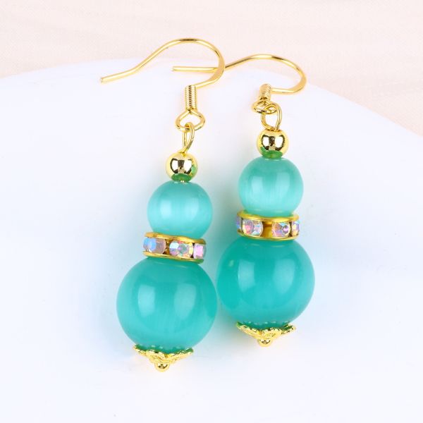 8MM 10MM Green Cat Eye Gemstone Craft Earring Dangle Short Ball  Shape Earring For Jewlery Gift