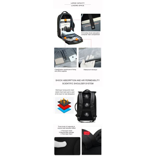 Oxford 25L Travel Modern Mens Backpack With USB Charging Port