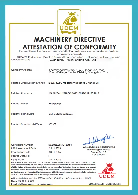 Guangzhou Pinxin Engine Co., Ltd. Certifications