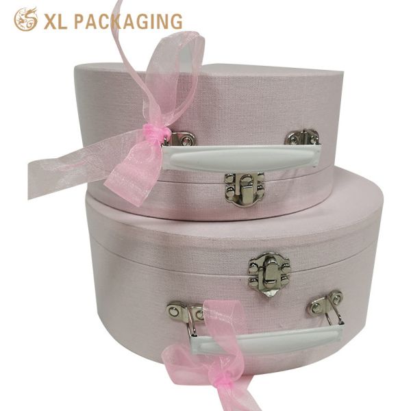 Custom Recyclable Round Suitcase Gift Box with Metal Lock and Flocked Liner for Eco Packaging