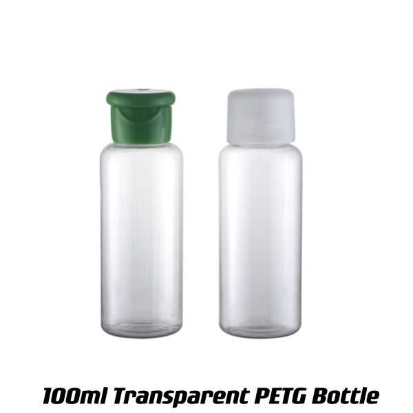 Transparent PETG Collar 100ml Clear Plastic Bottle with Custom Color and Cap