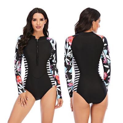 Fecho de correr impresso roupa de banho atlético Front One Piece Bathing Suit da parte das mulheres de UPF 50 um