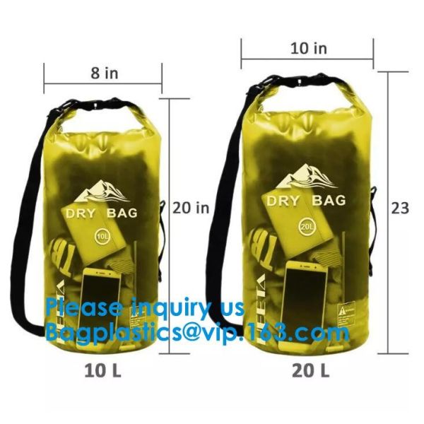 Colored 15Liter Shiny Clear Window Water Proof Dry Bag Ultralight Outdoor Waterproof Dry Storage Bag For Sports