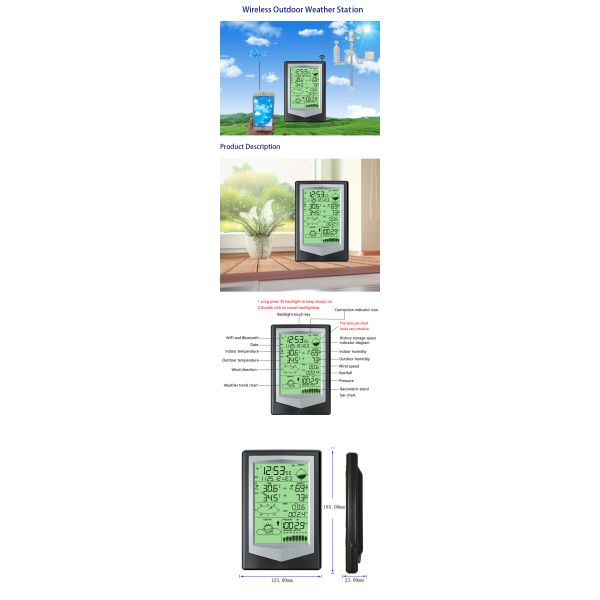 WS2040 Wireless Indoor And Outdoor Weather Station High Accuracy Temperature ±1.0°C