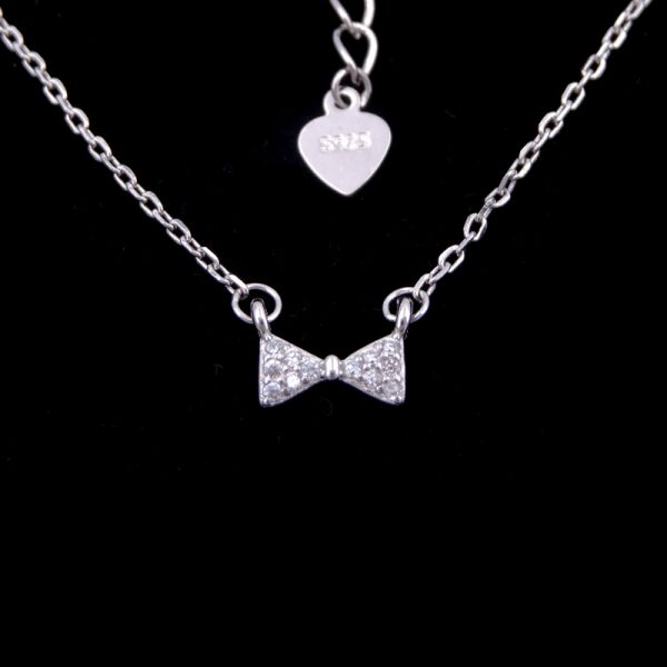 Heart Sweet Sugar Candy Shape Anniversary Necklace 925 Silver With CZ And Cross Chain