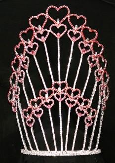 Valetines day crowns and tiaras big red hearts crystal rhinestone crowns custom pageant crowns supplier manufactuer