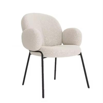 Minimalist Boucle Fabric Dining Chair with Iron Legs