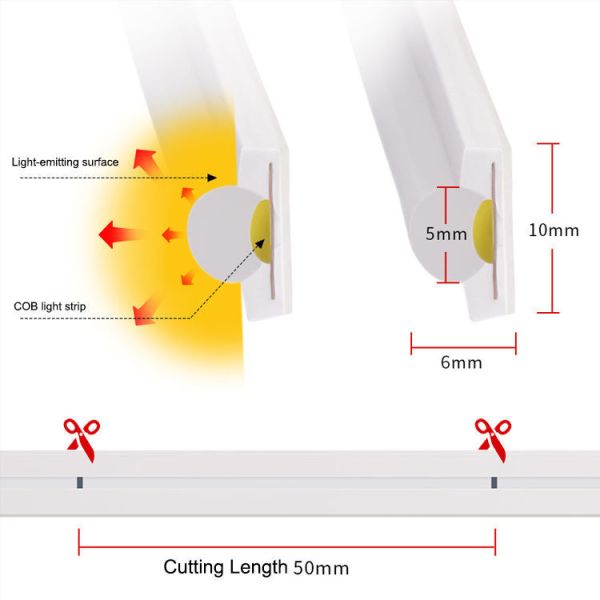 Warm White COB MINI LED NEON Flex 6*10mm Silicone IP67 Waterproof LED Strip for Hotel Landscape