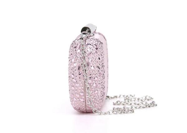 Pink Satin Fabric Hard Case Clutch Evening Bags , Western Rhinestone Purses For Babies