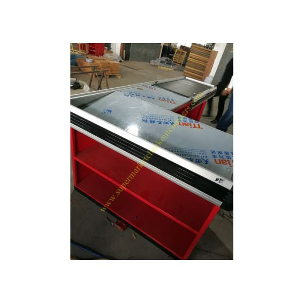 Supermarket Design Retail Cash Register Table / Cashier Desk With Conveyor Belt