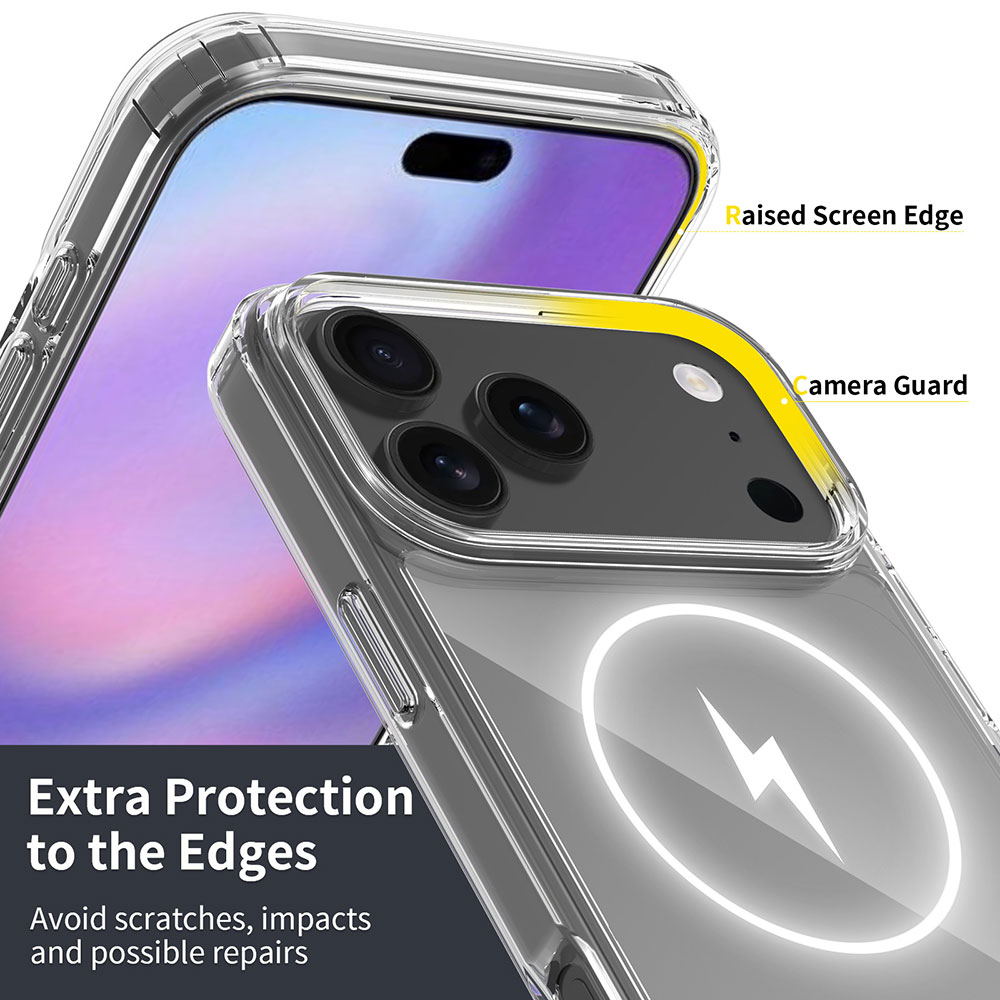 For iPhone 17 Pro Max Magnetic Clear TPU+PC Case with Wireless Charge Shockproof & Anti-Fingerprint Features