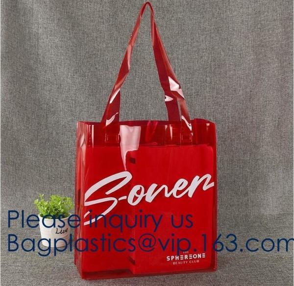 Travel Shopping Shoulder Bags, TPU, PVC, EVA, Soft Handle Women Transparent Beach Bags, Drawstring Bags