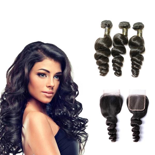 Free Line Part Brazilian 100% Human Hair Extensions / Loose Wave Virgin Hair