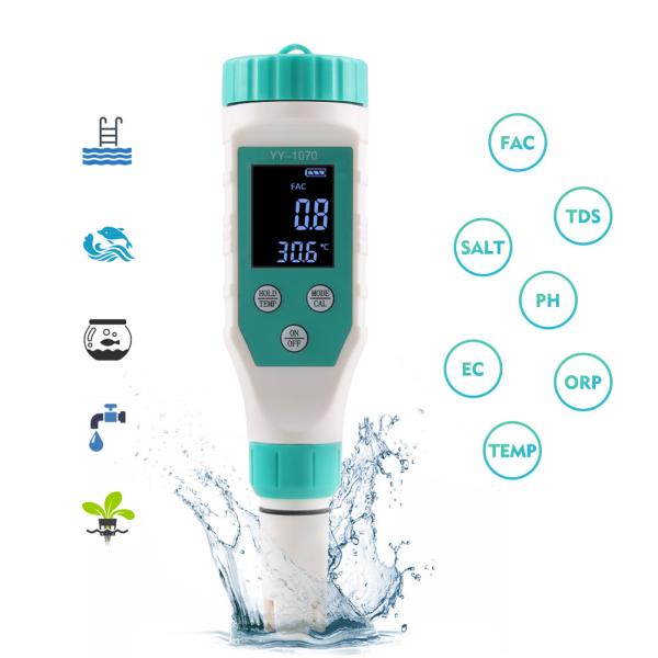 7 - In - 1 Water Quality Tester FAC/pH/ORP/Salinity/TDS/EC/Temp Meter For Aquaculture Home Lab