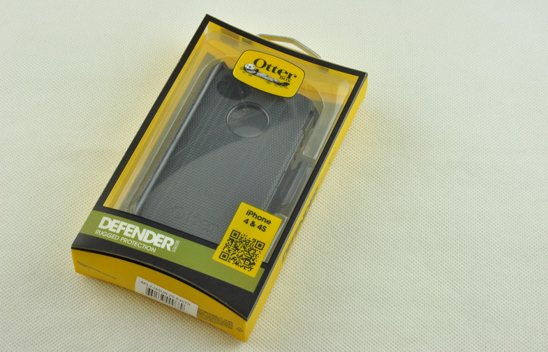 Black Outerbox Hard Shell Case For Iphone 4 PC / TPU With 3 Layers