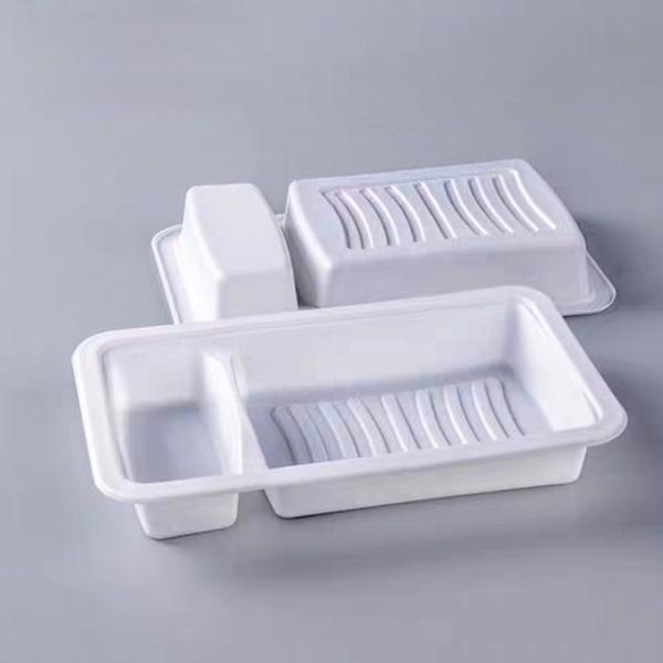 Leak Proof Disposable White PP Thickened 2 Cavity Plastic Salmon And Seafood Fresh Meat Tray