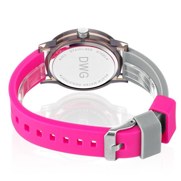 Pink Color Silicone Bracelet Watch Waterproof With Auto Date And Mineral Glass
