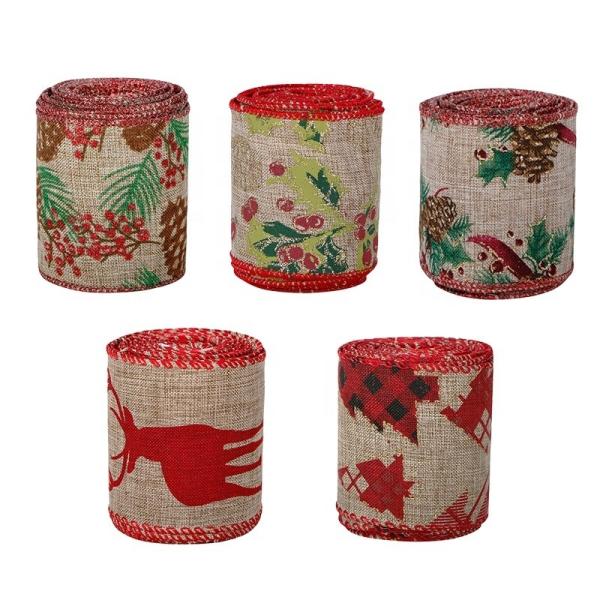 MSD OEM 2-1/2 Inch Red Plaid Burlap Fabric Wired Edge Ribbons for Holiday Decoration