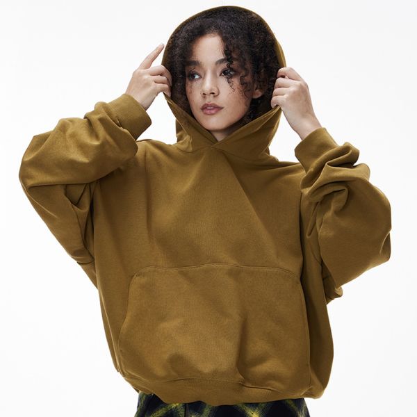 Boxy Cropped Hoodie, 380G Loose Fit Men’s Long Sleeve Hooded Sweatshirt with Pockets | OEM & ODM Supported, Custom Logo, Fabric & Color Available