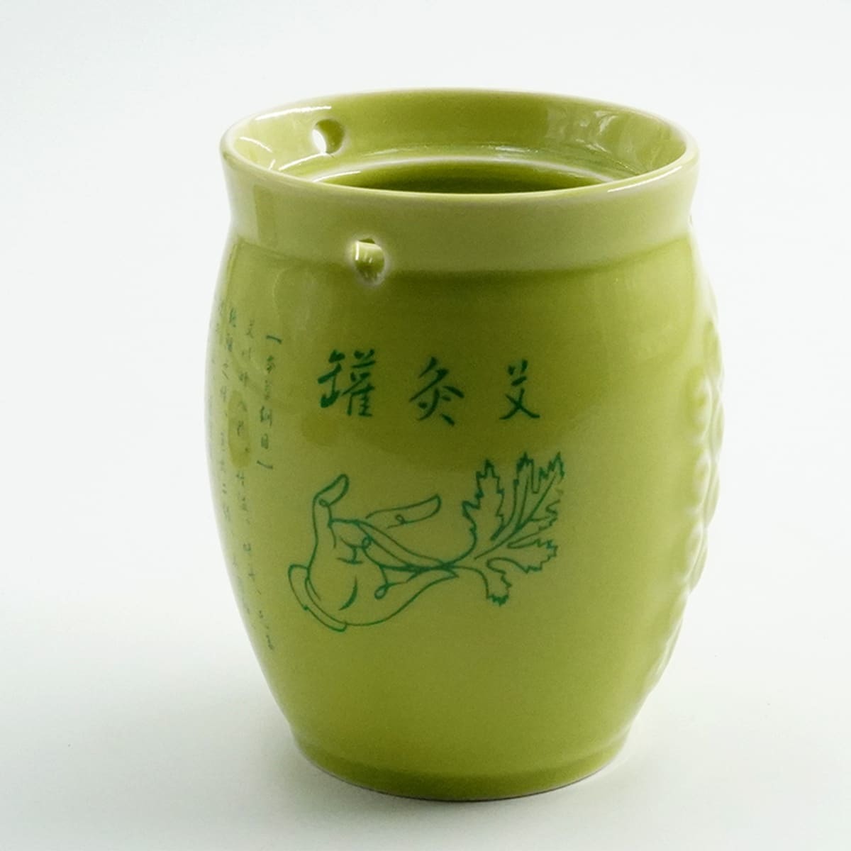 Green Glazed Ceramic Moxibustion Jar for Wholesale Accessory Supply