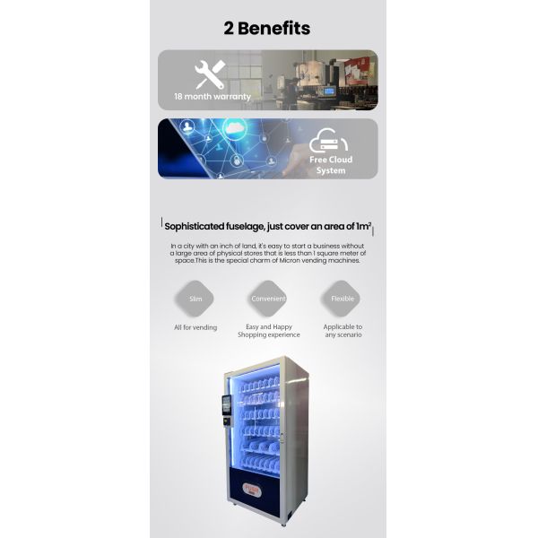 Slim Snack and Drink Vending Machine With 10 Inch Touch Screen for Offices Schools Shopping Malls and Public Spaces