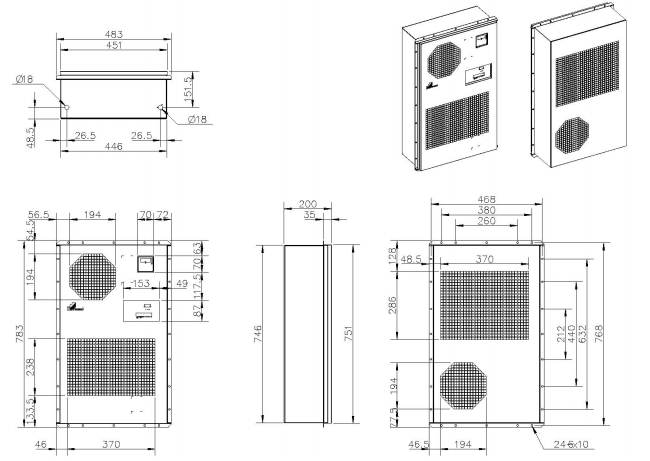 220V AC Outdoor Telecom Cabinet Air Conditioner 2000W Door Mounted Installation