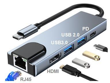5 em 1 tipo C USB 3,0 USB 2,0 do paládio dos ethernet do cubo HDMI 4K RJ45 de USB C