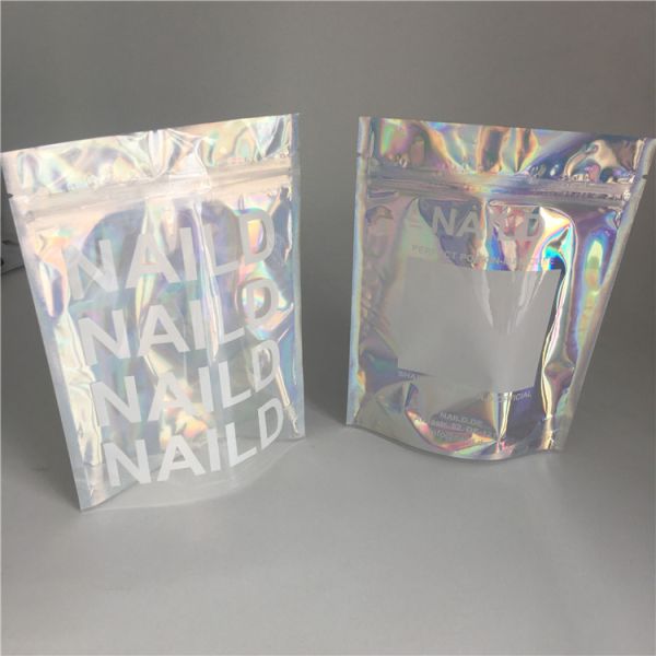 CYMK Stand Up Zipper Pouch Holographic Hologram Bags For Cosmetics Packaging