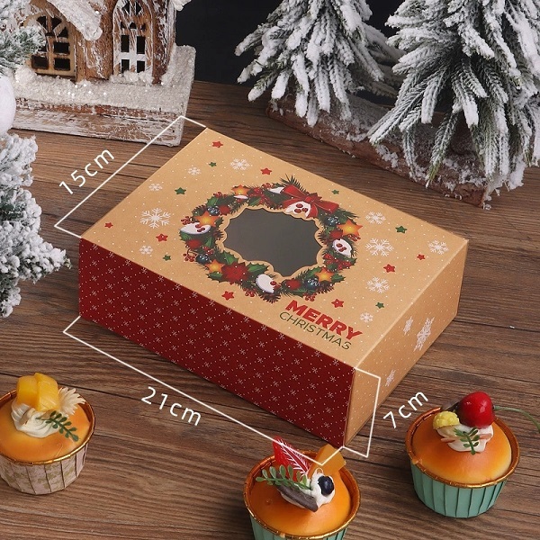 Christmas Kraft Paper Bakery Box With Clear Window For Holiday Treats