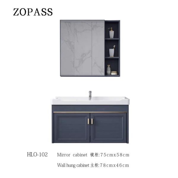 Dark Blue 80cm Wall Mounted Bathroom Vanity Environmental Friendly