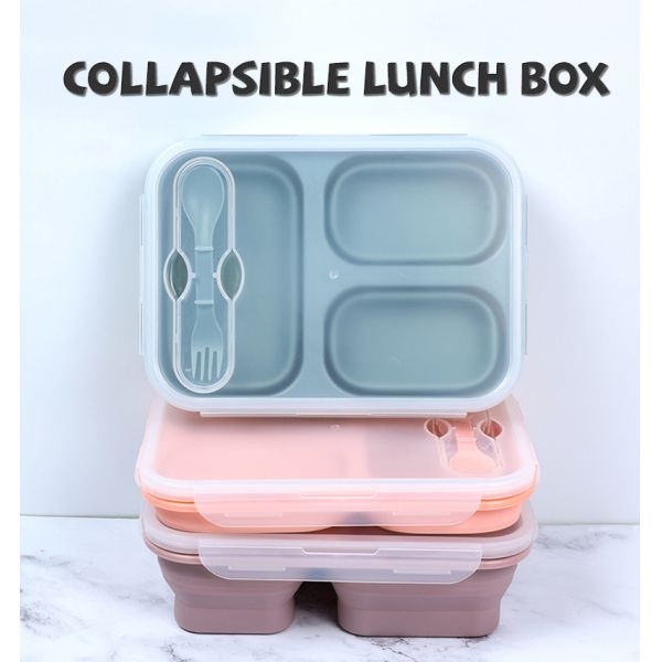 Food Grade Three Compartments Silicone Bento Lunch Box for Kids Customized Request