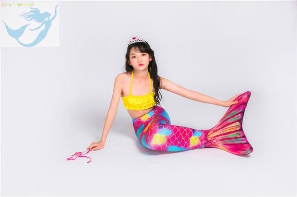 Pink Yellow Swimmable Mermaid Tails With Monofin , Custom Made Mermaid Tails