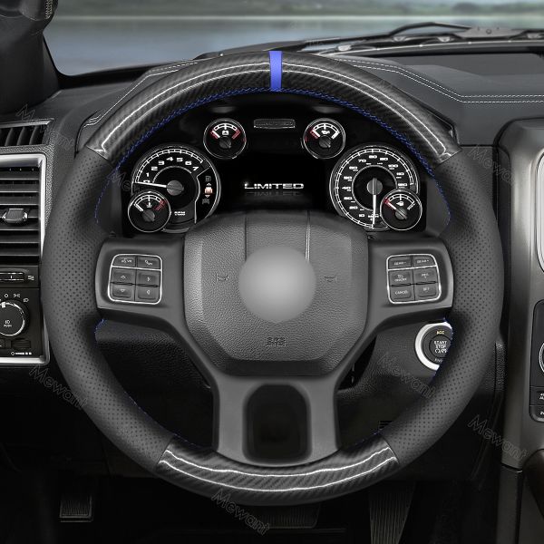 Custom Hand Stitching Carbon Leather Steering Wheel Cover for Dodge RAM 1500 3500 2013 2014 2015 2016 2017 2018
