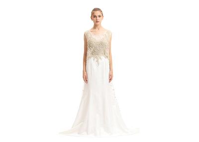 Embroidery Sequin Long Evening Gowns , Sweep Train White Muslim Evening Dress
