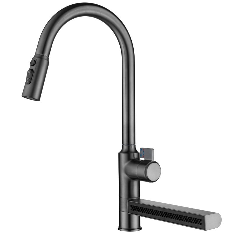 Pull Out Spray Type Kitchen Sink Waterfall Faucet Mixer 360 Degree Rotation Extender